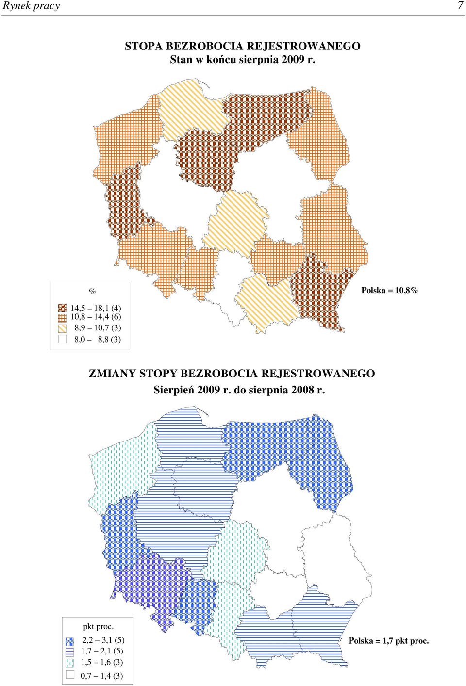 ZMIANY STOPY BEZROBOCIA REJESTROWANEGO Sierpień 2009 r. do sierpnia 2008 r.