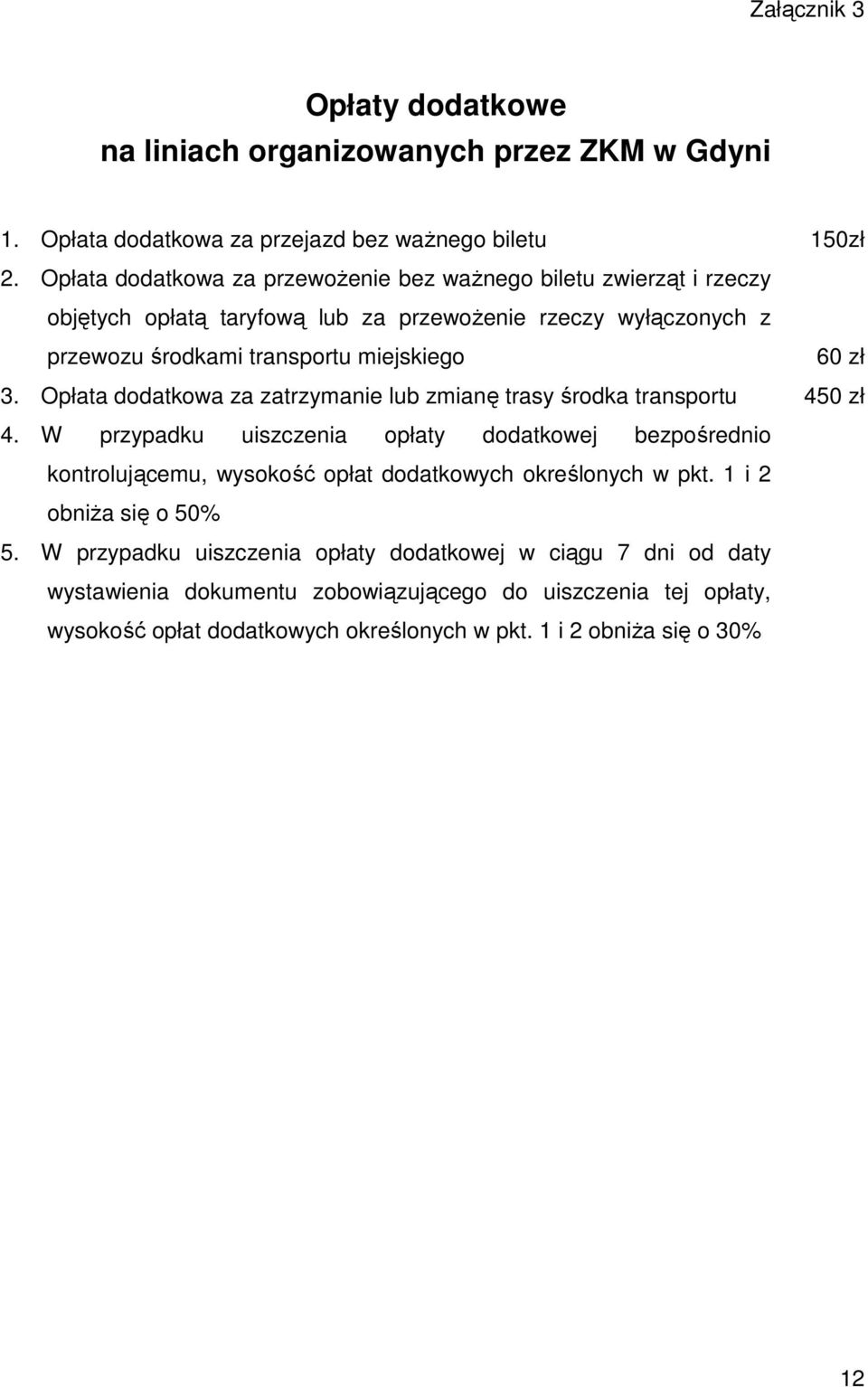 Opłata dodatkowa za zatrzymanie lub zmianę trasy środka transportu 450 zł 4.