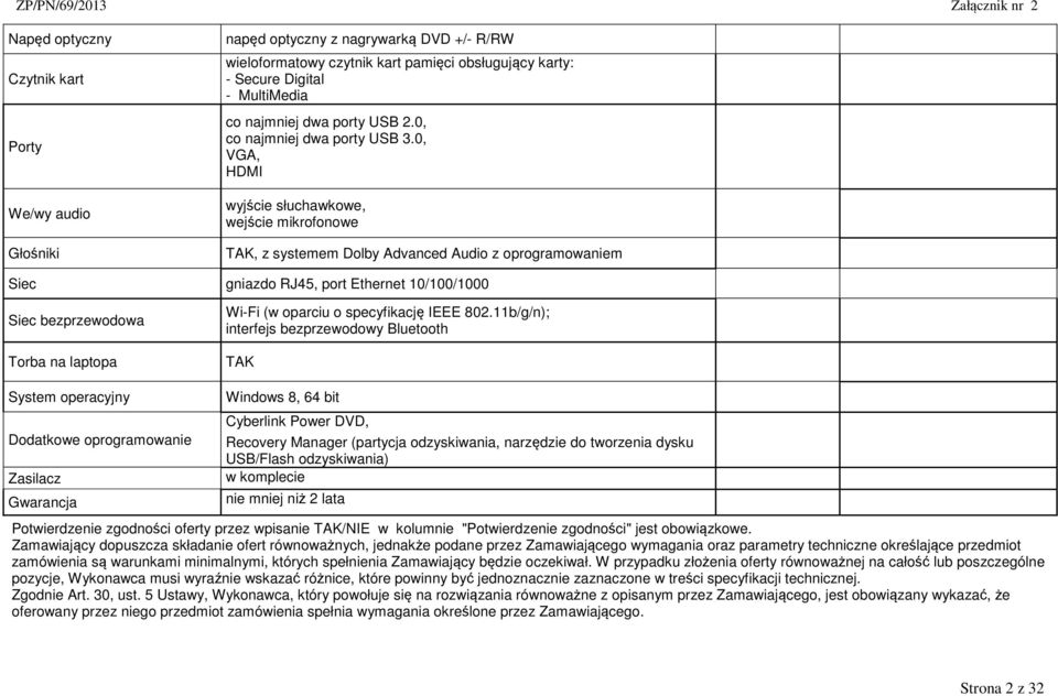 0, VGA, HDMI wyjście słuchawkowe, wejście mikrofonowe Głośniki TAK, z systemem Dolby Advanced Audio z oprogramowaniem Siec gniazdo RJ45, port Ethernet 10/100/1000 Siec bezprzewodowa Wi-Fi (w oparciu