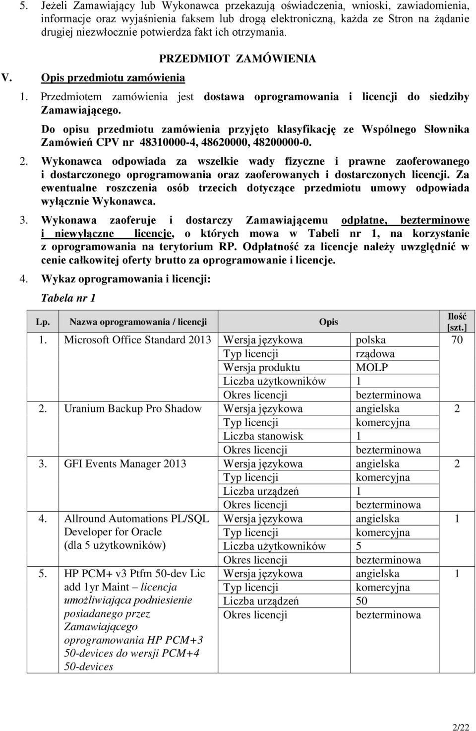 Do opisu przedmiotu zamówienia przyjęto klasyfikację ze Wspólnego Słownika Zamówień CPV nr 48310000-4, 48620000, 48200000-0. 2.