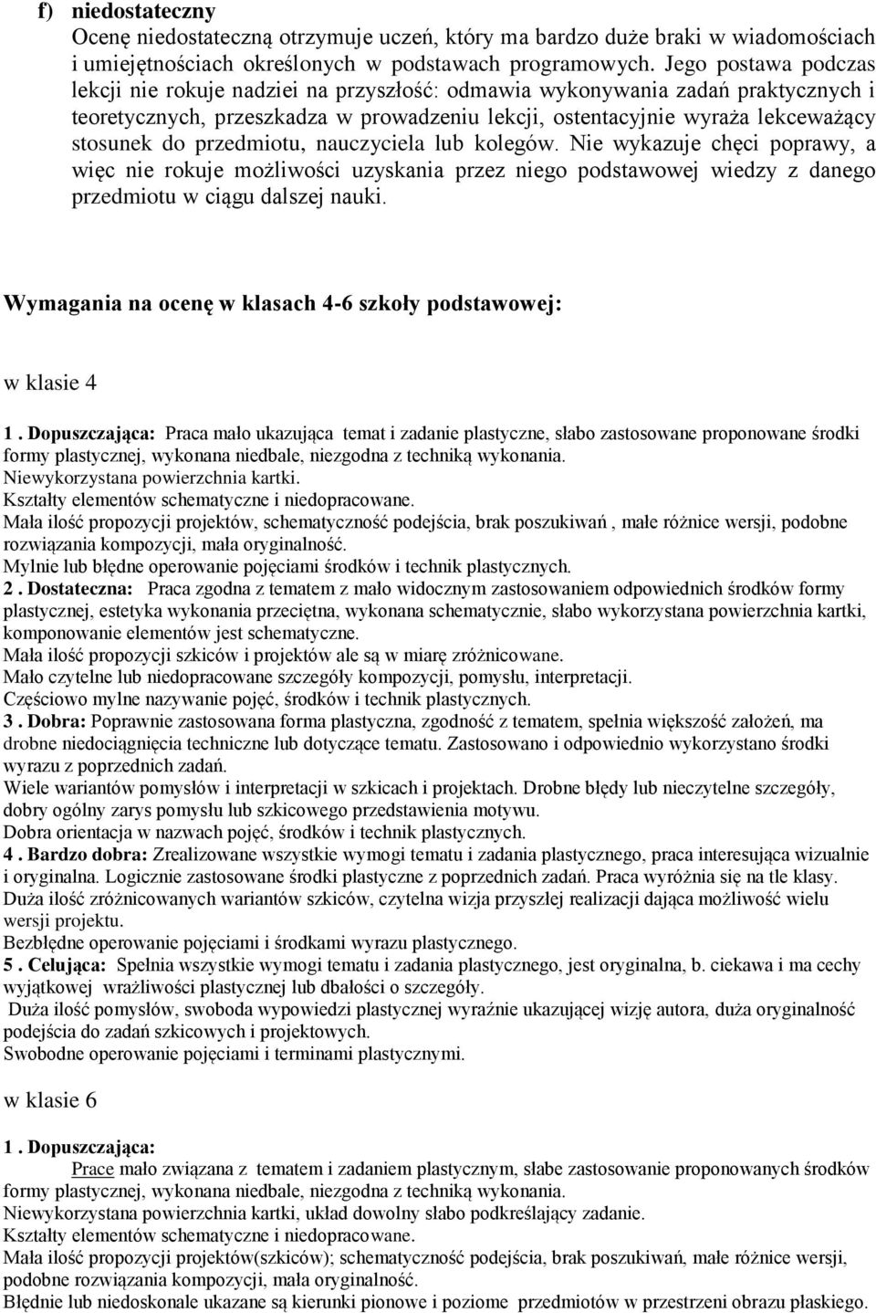 przedmiotu, nauczyciela lub kolegów. Nie wykazuje chęci poprawy, a więc nie rokuje możliwości uzyskania przez niego podstawowej wiedzy z danego przedmiotu w ciągu dalszej nauki.