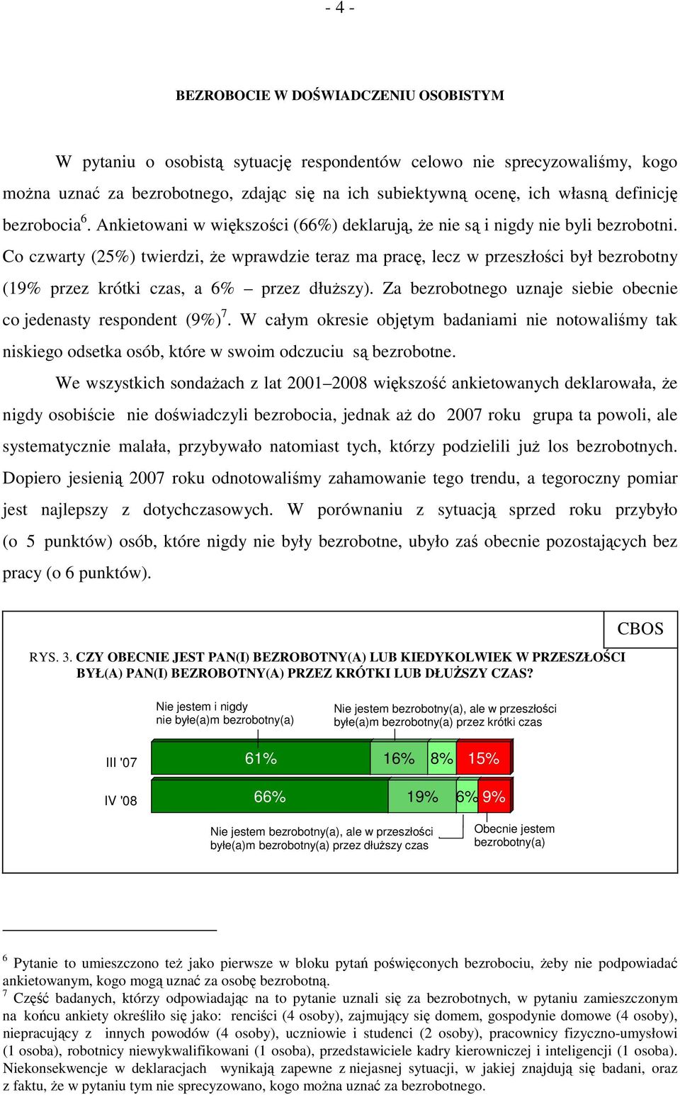 Co czwarty (25%) twierdzi, że wprawdzie teraz ma pracę, lecz w przeszłości był bezrobotny (19% przez krótki czas, a 6% przez dłuższy).