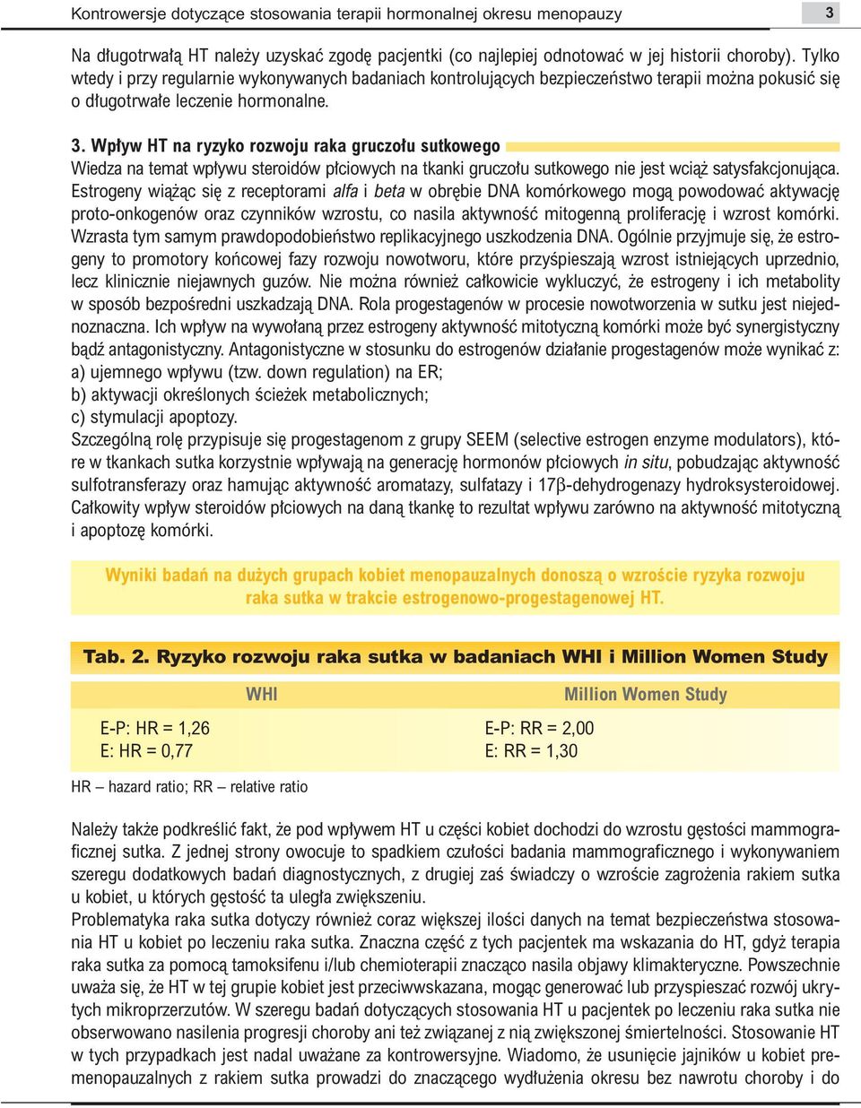 Wp yw HT na ryzyko rozwoju raka gruczo u sutkowego Wiedza na temat wp ywu steroidów p ciowych na tkanki gruczo u sutkowego nie jest wcià satysfakcjonujàca.