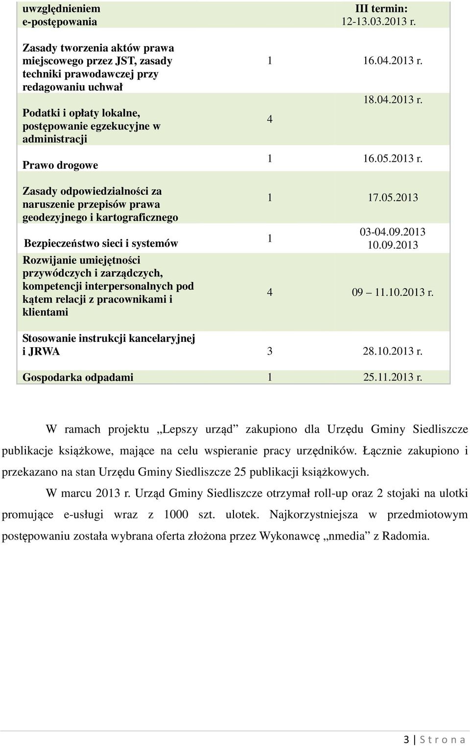 kompetencji interpersonalnych pod kątem relacji z pracownikami i klientami III termin: 12-13.03.2013 r. 1 16.04.2013 r. 4 18.04.2013 r. 1 16.05.2013 r. 1 17.05.2013 1 03-04.09.2013 10.09.2013 4 09 11.