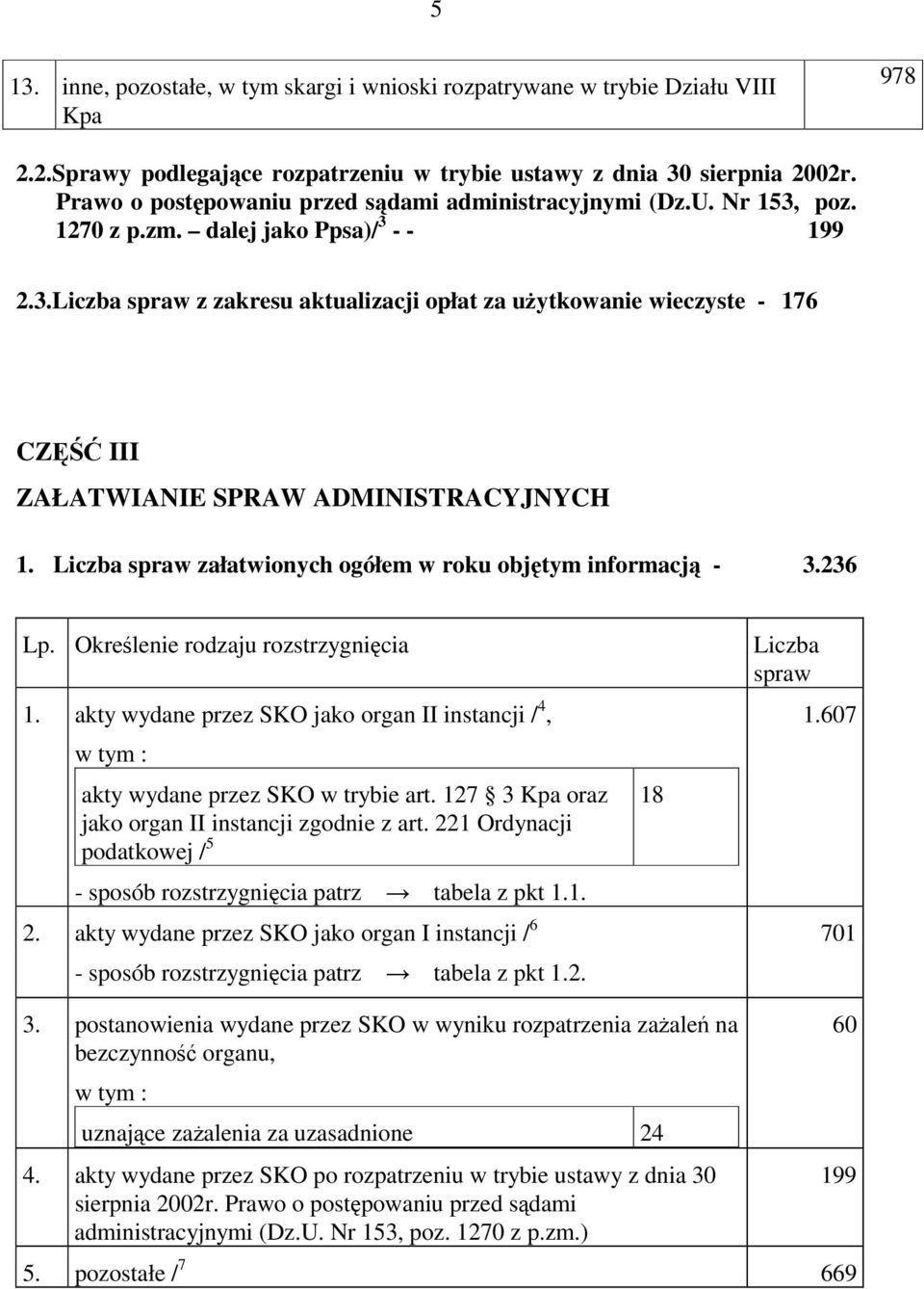 załatwionych ogółem w roku objtym informacj - 3.236 Lp. Okrelenie rodzaju rozstrzygnicia. akty wydane przez SKO jako organ II instancji / 4, akty wydane przez SKO w trybie art.