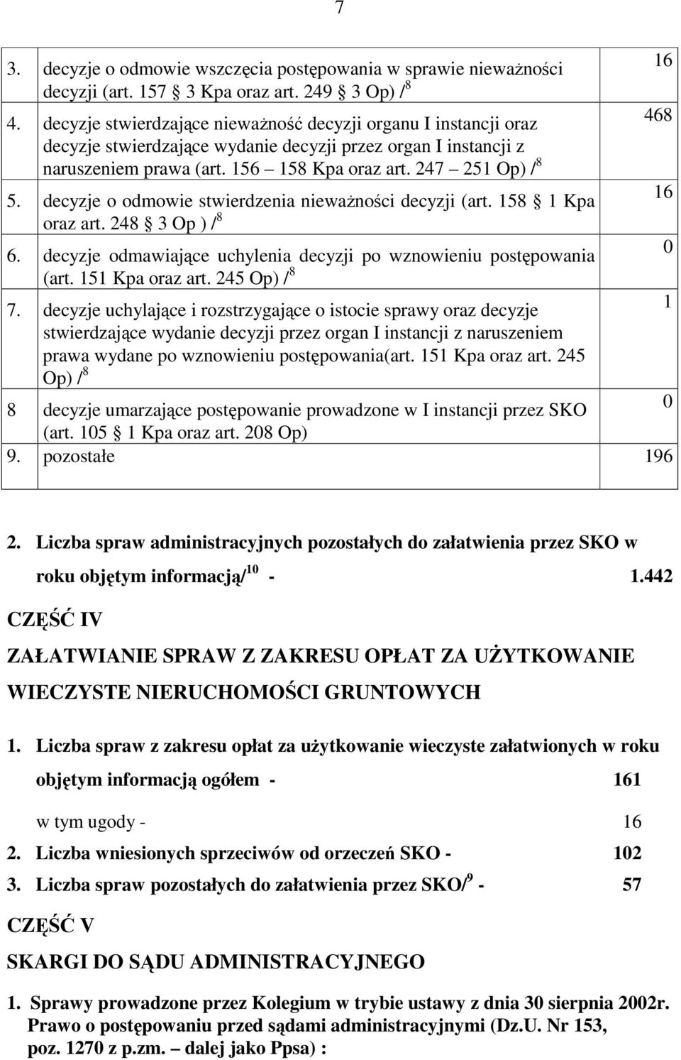 decyzje o odmowie stwierdzenia niewanoci decyzji (art. 58 Kpa 6 oraz art. 248 3 Op ) / 8 0 6. decyzje odmawiajce uchylenia decyzji po wznowieniu postpowania (art. 5 Kpa oraz art. 245 Op) / 8 7.