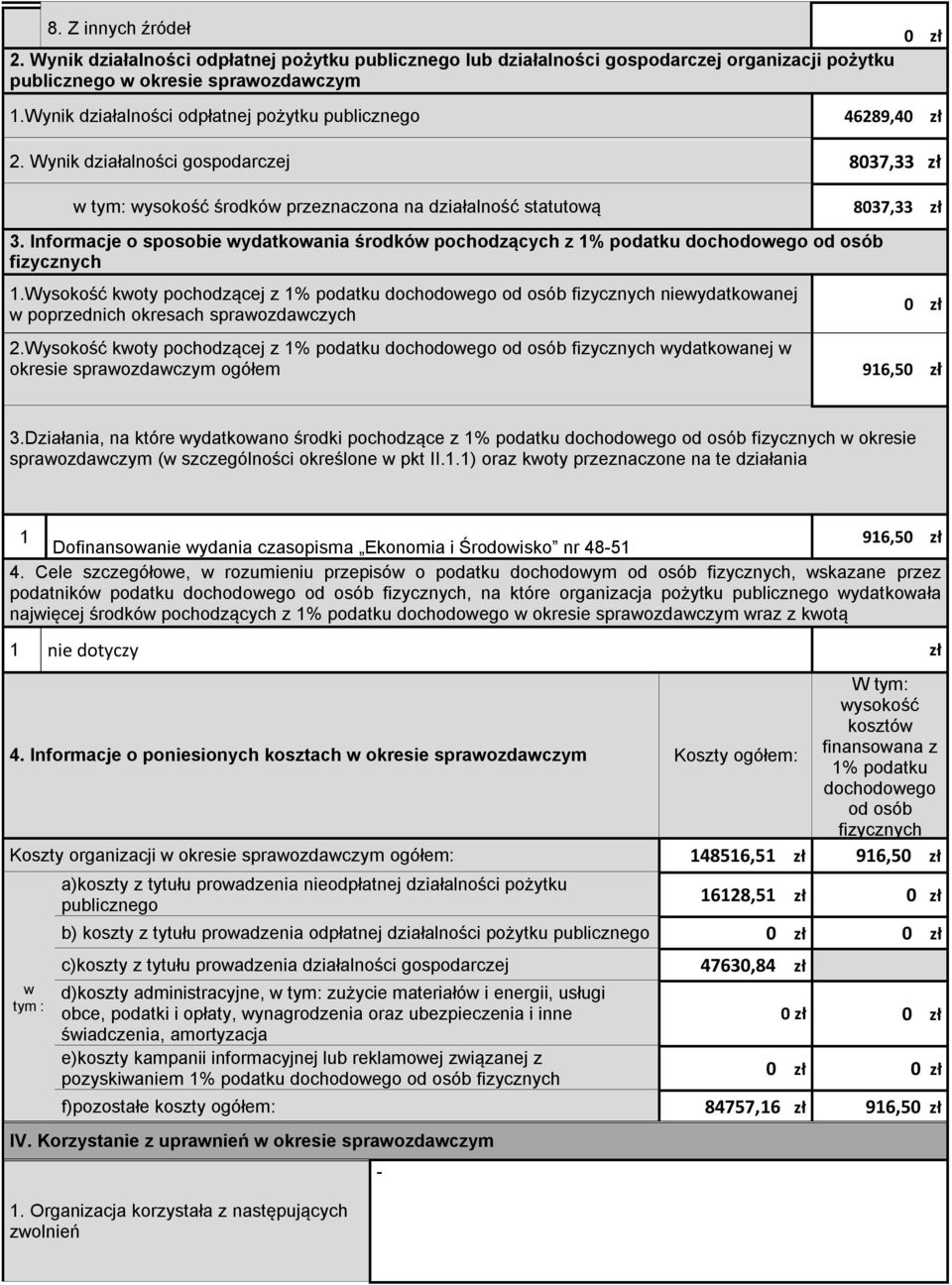 Informacje o sposobie ydatkoania środkó pochodzących z 1% podatku dochodoego od osób fizycznych 1.