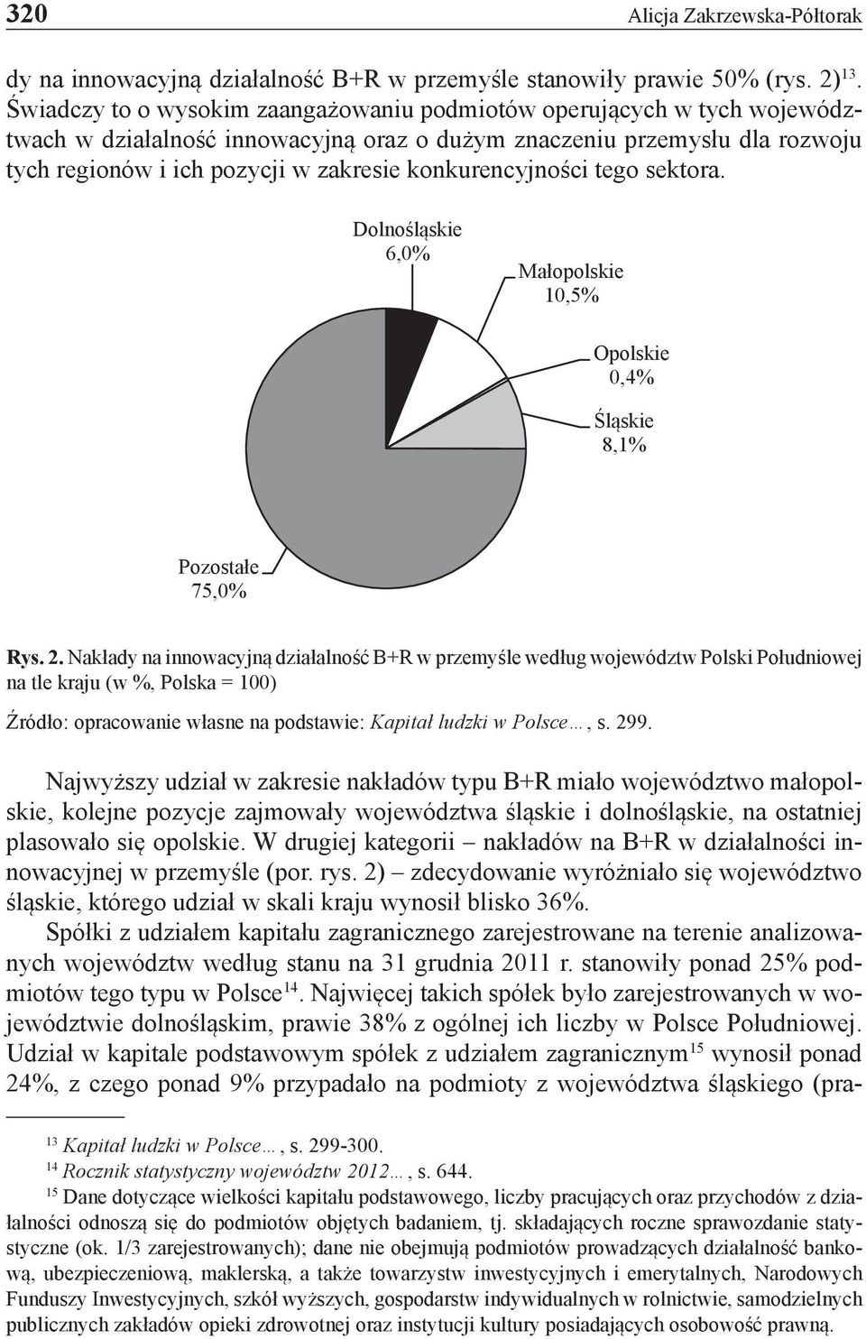 konkurencyjności tego sektora. Dolnośląskie 6,0% Małopolskie 10,5% Opolskie 0,4% Śląskie 8,1% Pozostałe 75,0% Rys. 2.