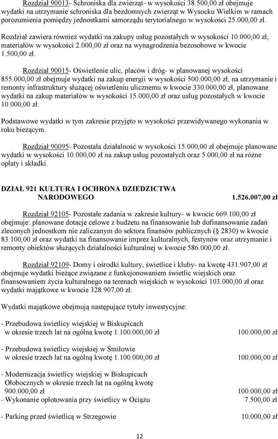 Rozdział zawiera również wydatki na zakupy usług pozostałych w wysokości 10.000,00 zł, materiałów w wysokości 2.000,00 zł oraz na wynagrodzenia bezosobowe w kwocie 1.500,00 zł.