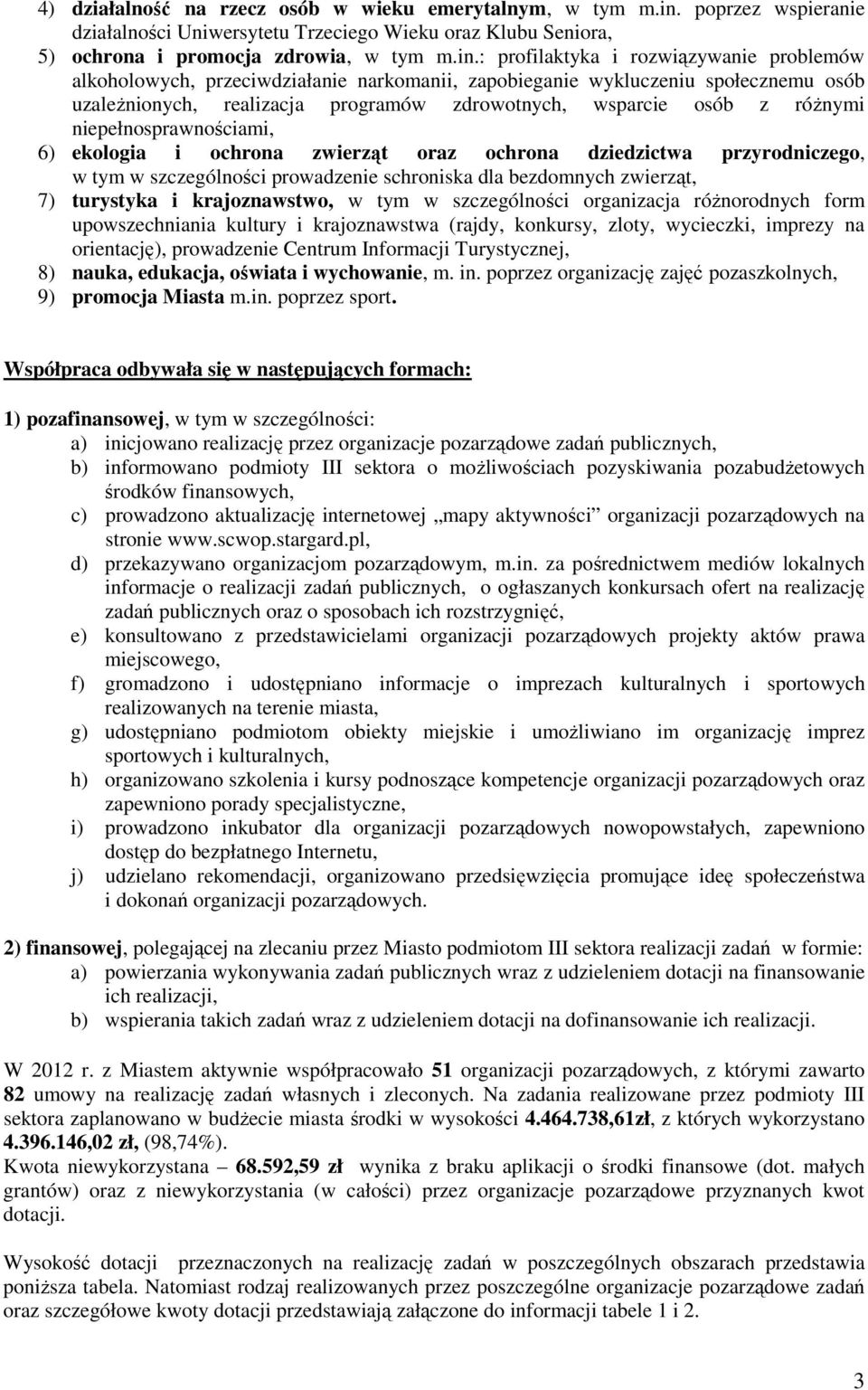 : profilaktyka i rozwiązywanie problemów alkoholowych, przeciwdziałanie narkomanii, zapobieganie wykluczeniu społecznemu osób uzależnionych, realizacja programów zdrowotnych, wsparcie osób z różnymi