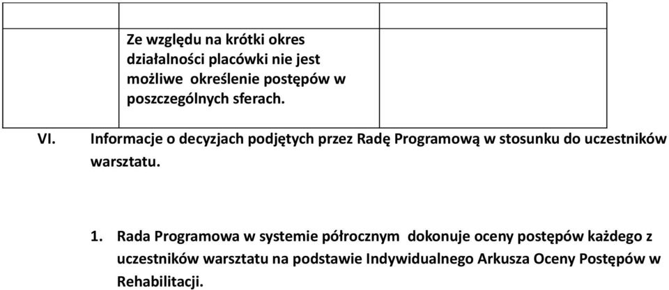 Informacje o decyzjach podjętych przez Radę Programową w stosunku do uczestników warsztatu.