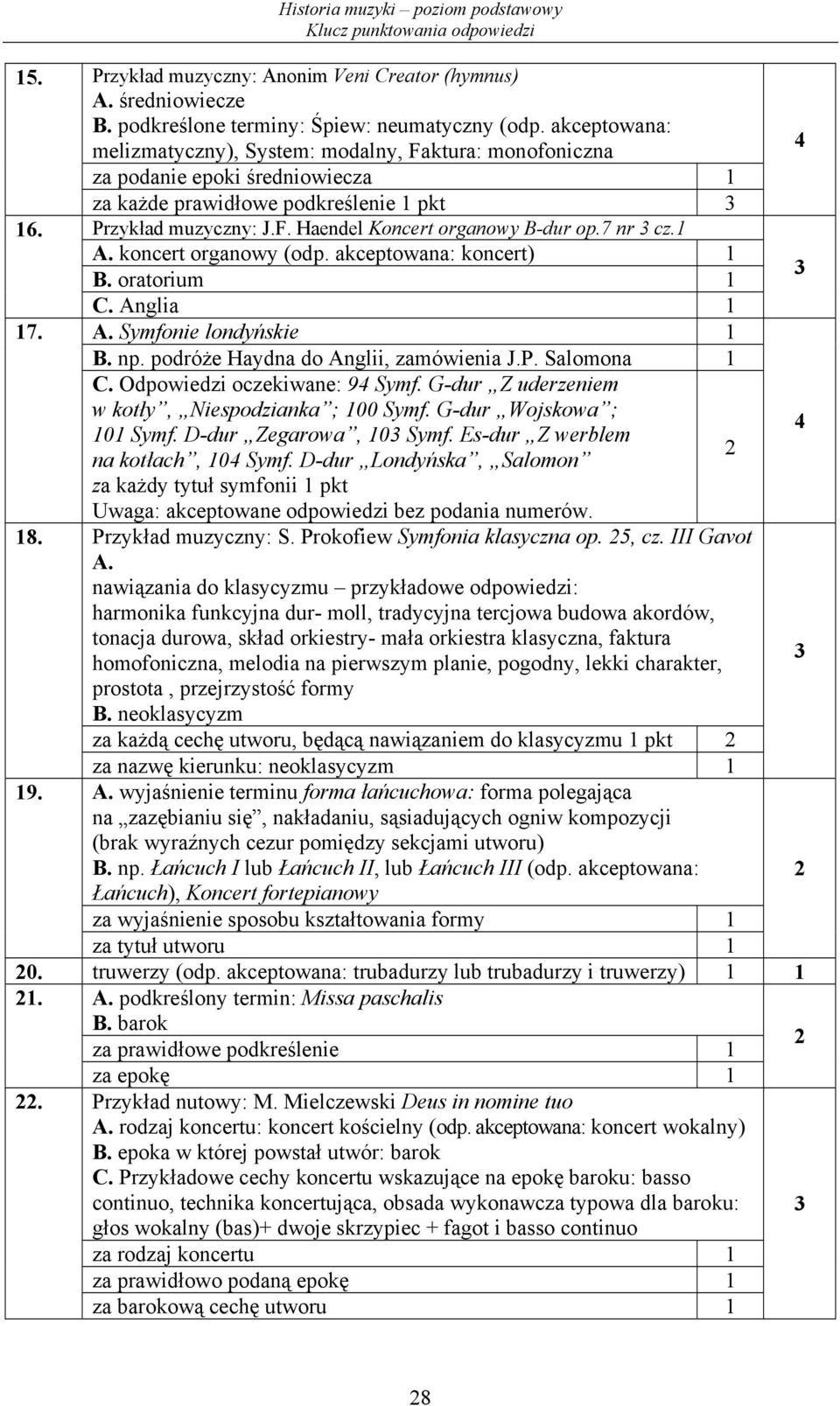 7 nr cz. A. koncert organowy (odp. akceptowana: koncert) B. oratorium C. Anglia 7. A. Symfonie londyńskie B. np. podróże Haydna do Anglii, zamówienia J.P. Salomona C. Odpowiedzi oczekiwane: 94 Symf.