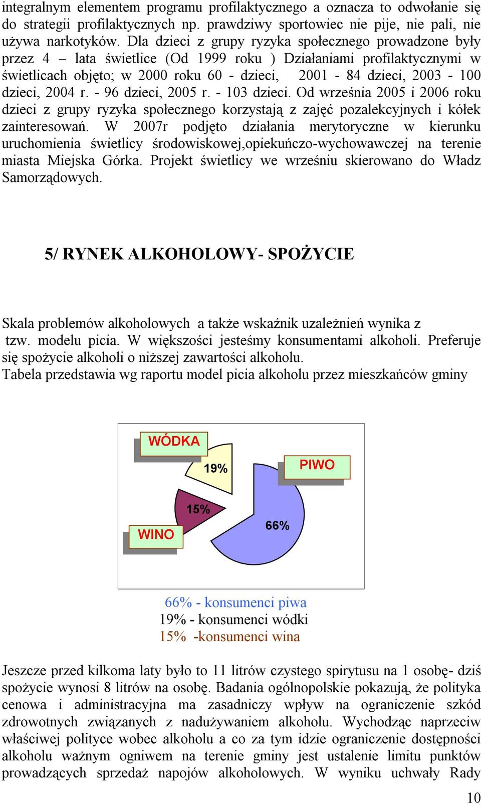 dzieci, 2004 r. - 96 dzieci, 2005 r. - 103 dzieci. Od września 2005 i 2006 roku dzieci z grupy ryzyka społecznego korzystają z zajęć pozalekcyjnych i kółek zainteresowań.