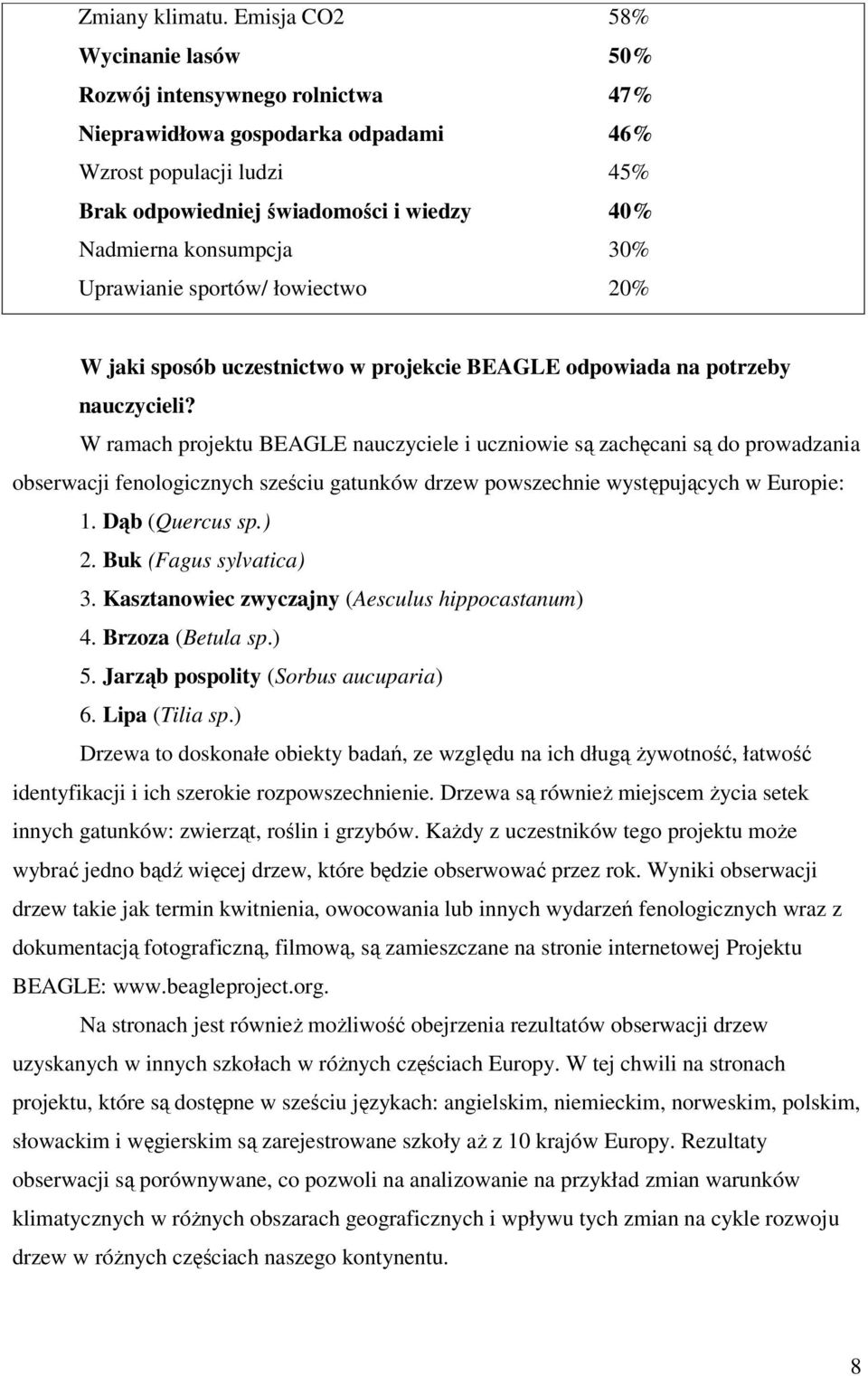 30% Uprawianie sportów/ łowiectwo 20% W jaki sposób uczestnictwo w projekcie BEAGLE odpowiada na potrzeby nauczycieli?