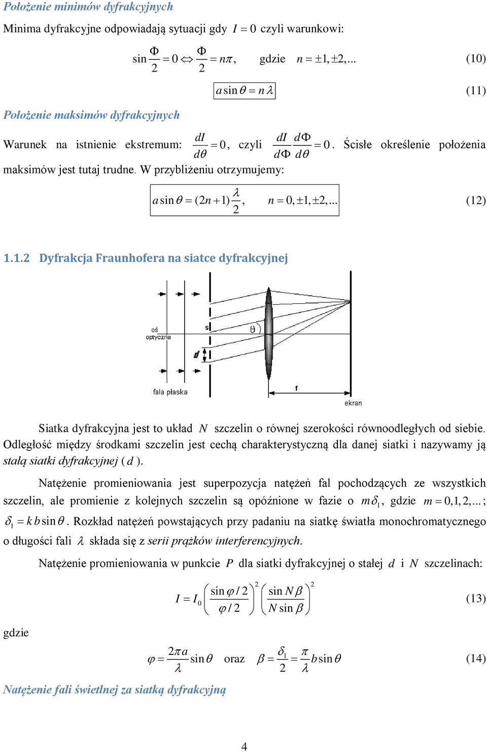 1. Dyfracja Fraunhofera na siatce dyfracyjnej Siata dyfracyjna jest to uład N szczelin o równej szeroości równoodległych od siebie.