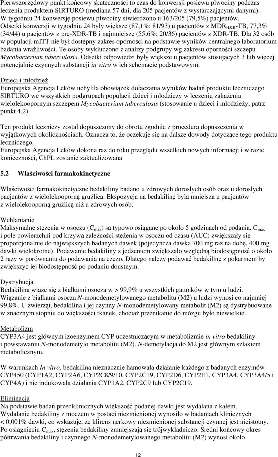 Odsetki konwersji w tygodniu 24 były większe (87,1%; 81/93) u pacjentów z MDR H&R -TB, 77,3% (34/44) u pacjentów z pre-xdr-tb i najmniejsze (55,6%; 20/36) pacjentów z XDR-TB.