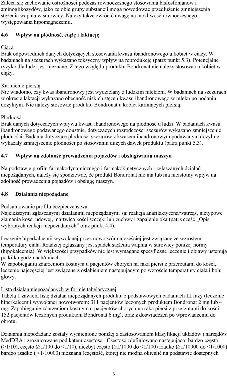 6 Wpływ na płodność, ciążę i laktację Ciąża Brak odpowiednich danych dotyczących stosowania kwasu ibandronowego u kobiet w ciąży.
