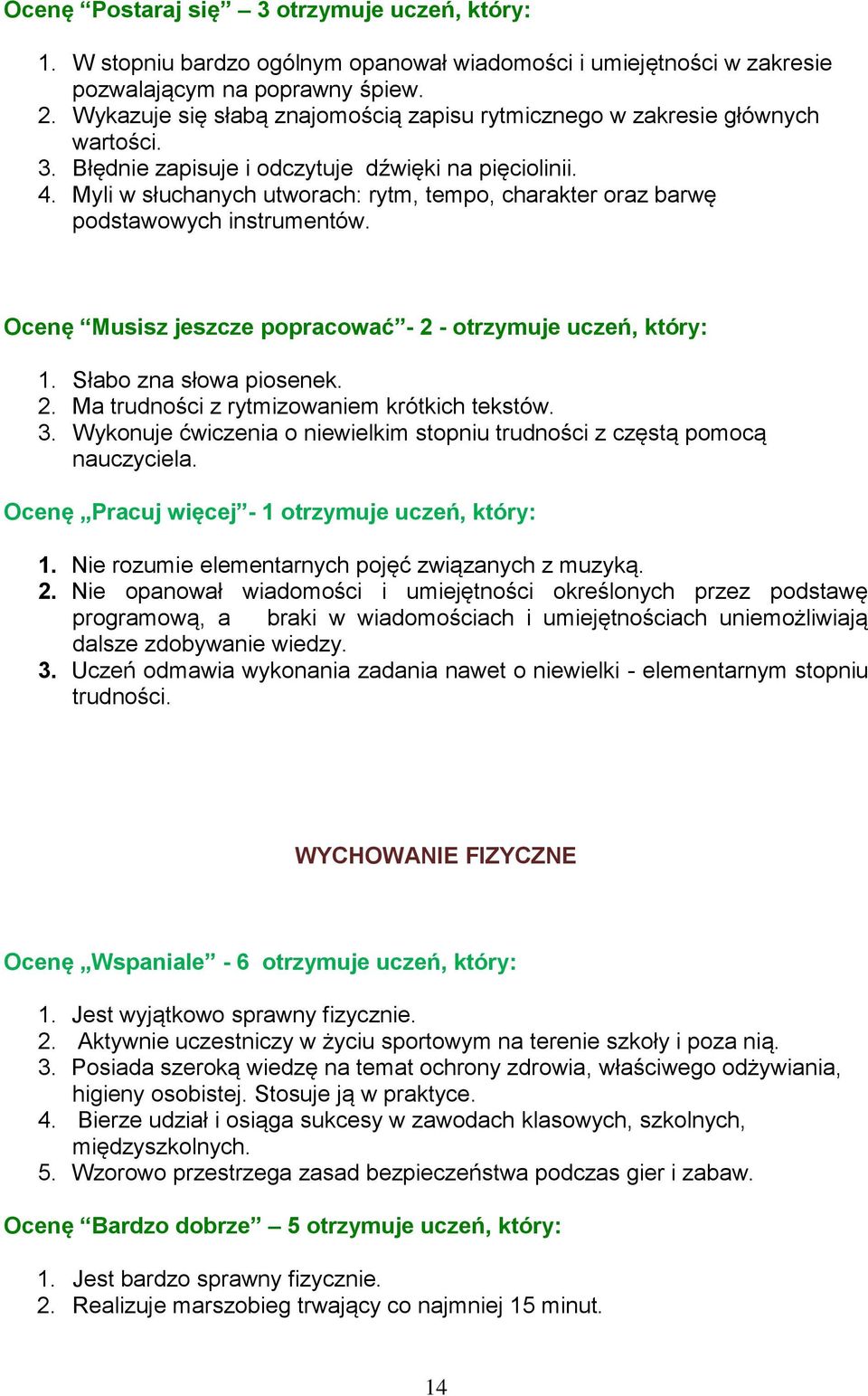 Myli w słuchanych utworach: rytm, tempo, charakter oraz barwę podstawowych instrumentów. Ocenę Musisz jeszcze popracować - 2 - otrzymuje uczeń, który: 1. Słabo zna słowa piosenek. 2. Ma trudności z rytmizowaniem krótkich tekstów.