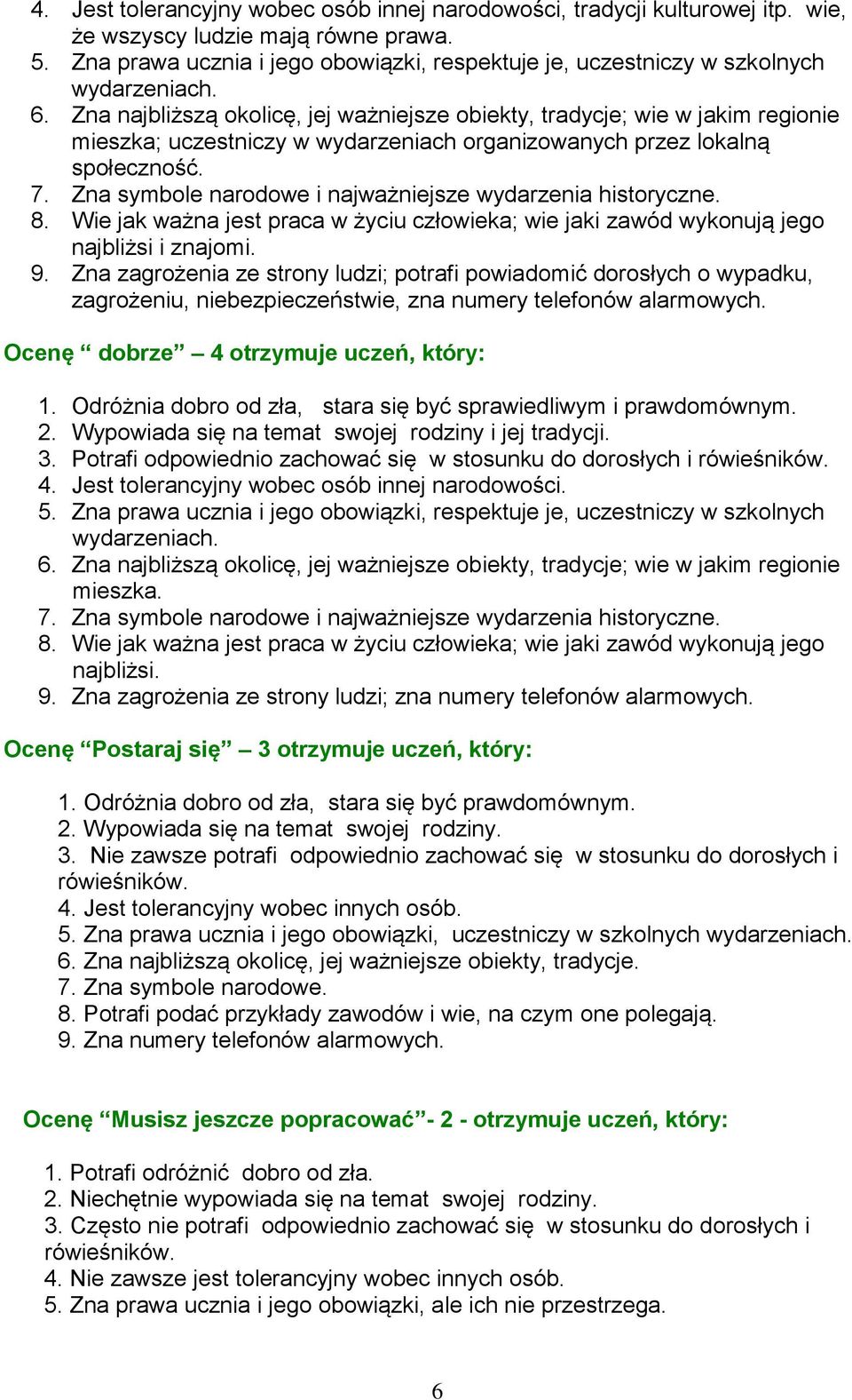 Zna najbliższą okolicę, jej ważniejsze obiekty, tradycje; wie w jakim regionie mieszka; uczestniczy w wydarzeniach organizowanych przez lokalną społeczność. 7.