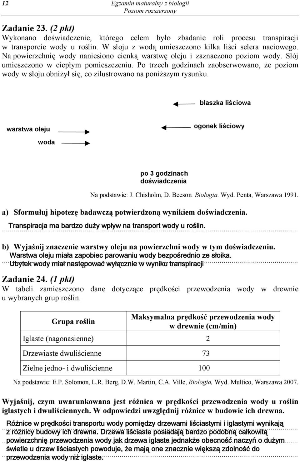 Po trzech godzinach zaobserwowano, że poziom wody w słoju obniżył się, co zilustrowano na poniższym rysunku.