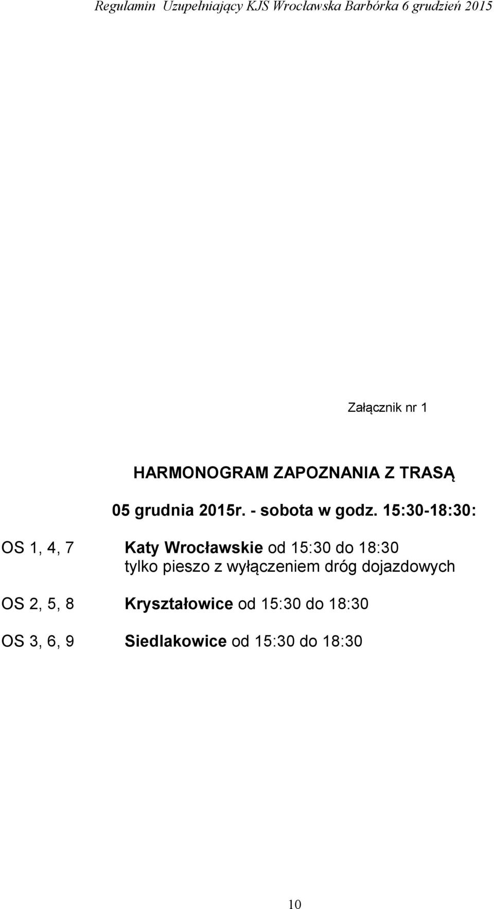 15:30-1:30: OS 1, 4, 7 Katy Wrocławskie od 15:30 do 1:30 tylko