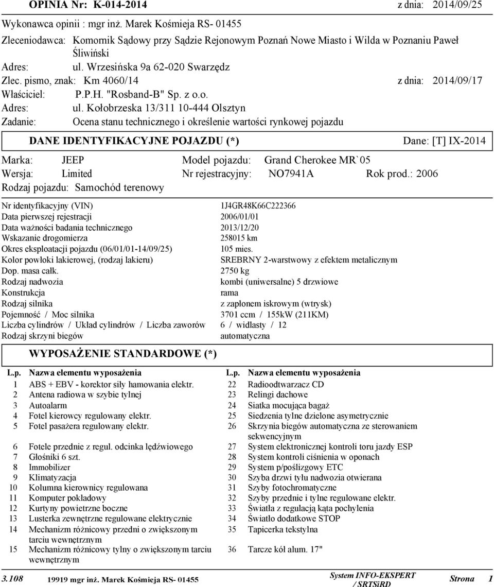 pismo, znak: Km 4060/14 z dnia: 2014/09/17 Właściciel: P.P.H. "Rosband-B" Sp. z o.o. Adres: ul.