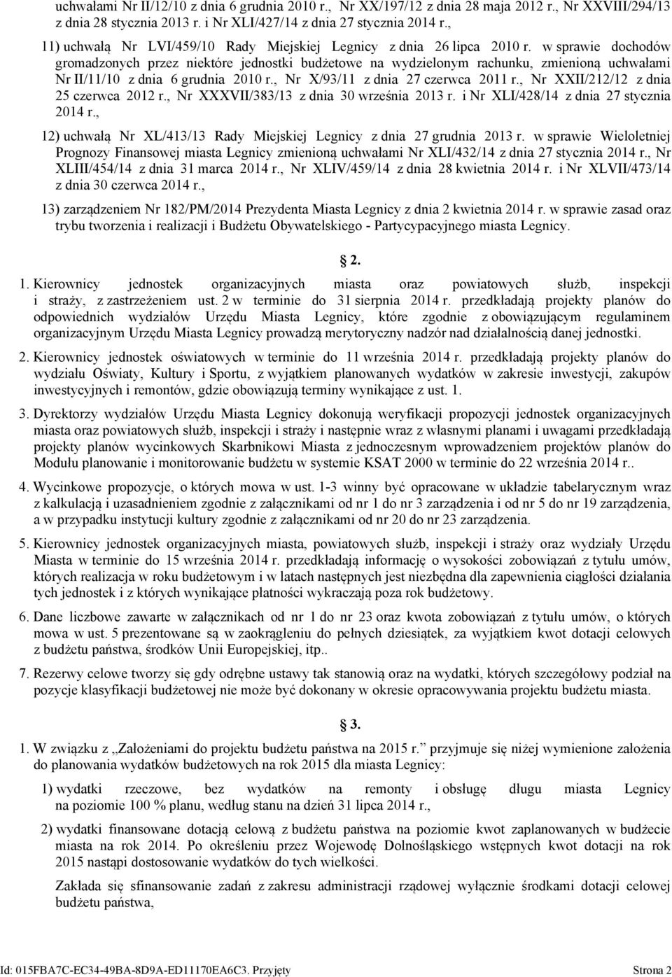 w sprawie dochodów gromadzonych przez niektóre jednostki budżetowe na wydzielonym rachunku, zmienioną uchwałami Nr II/11/10 z dnia 6 grudnia 2010 r., Nr /93/11 z dnia 27 czerwca 2011 r.