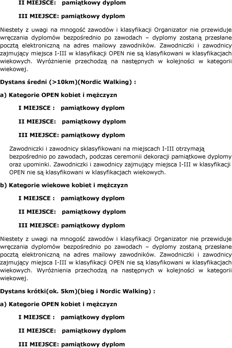 Wyróżnienie przechodzą na następnych w kolejności w kategorii wiekowej.