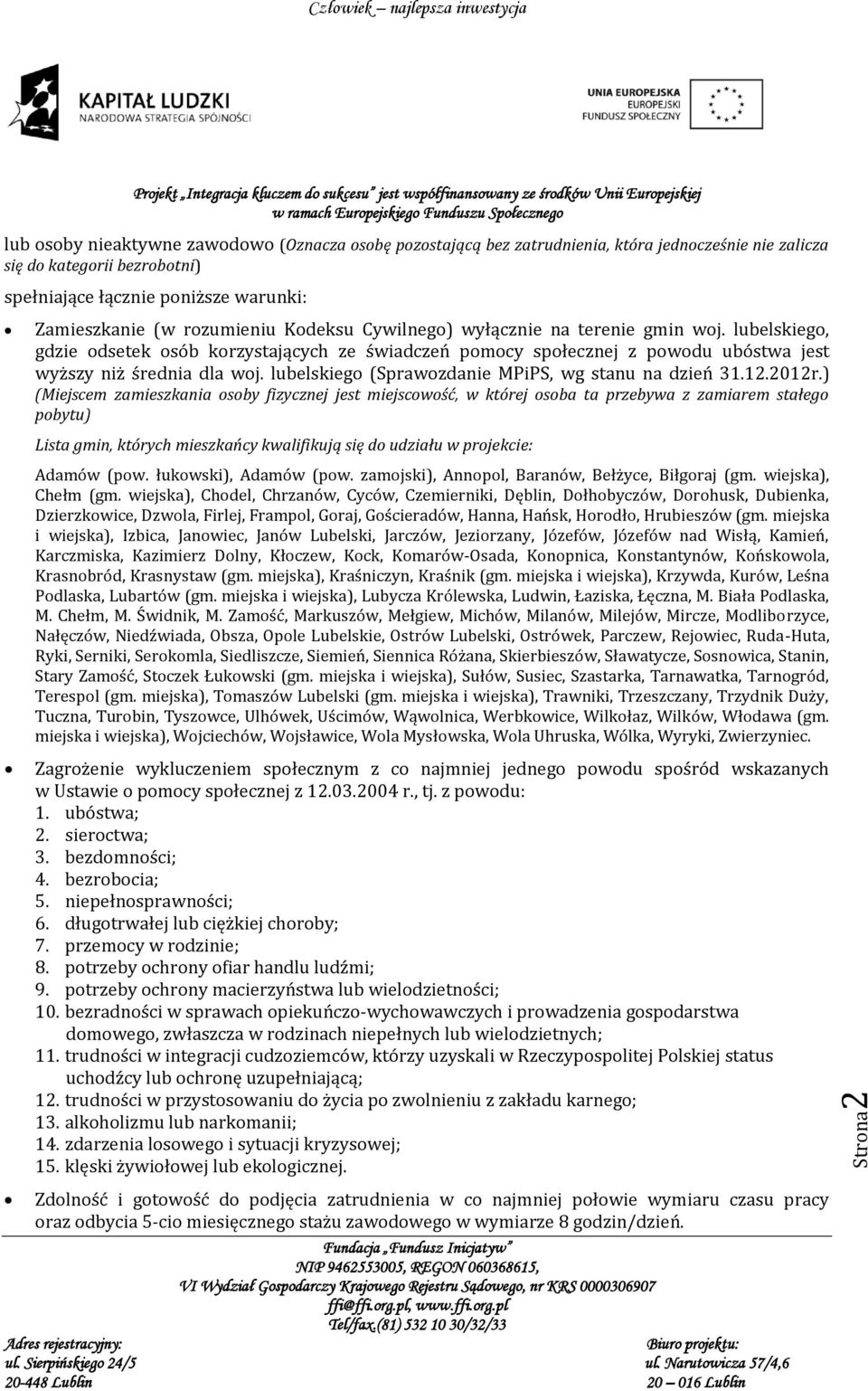 lubelskiego (Sprawozdanie MPiPS, wg stanu na dzień 31.12.2012r.
