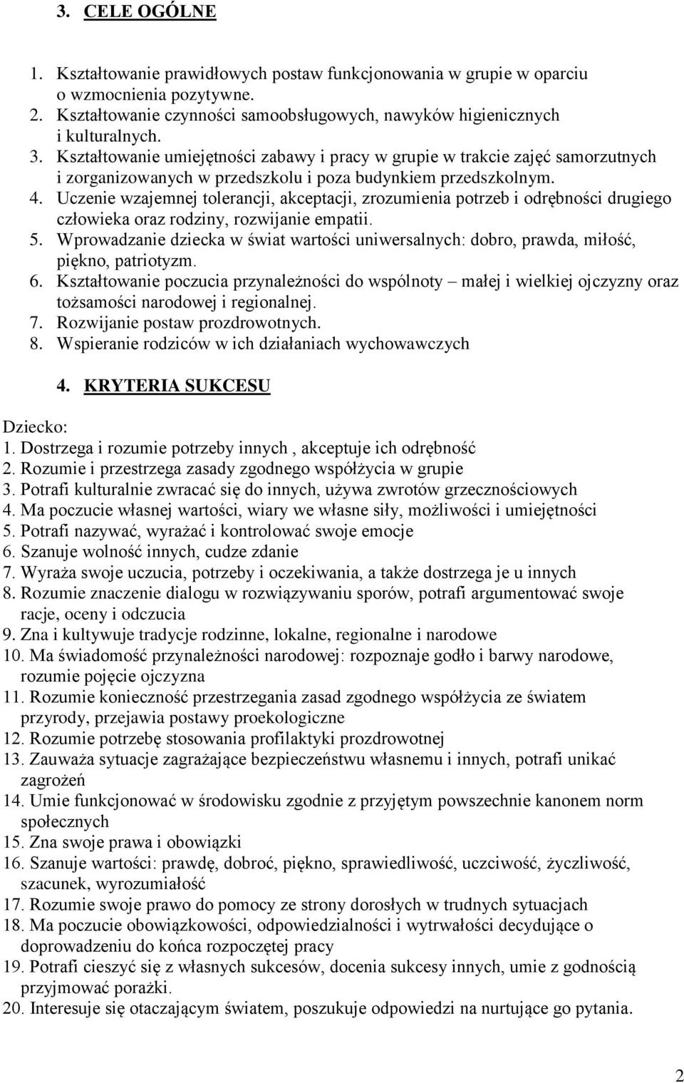 Uczenie wzajemnej tolerancji, akceptacji, zrozumienia potrzeb i odrębności drugiego człowieka oraz rodziny, rozwijanie empatii. 5.