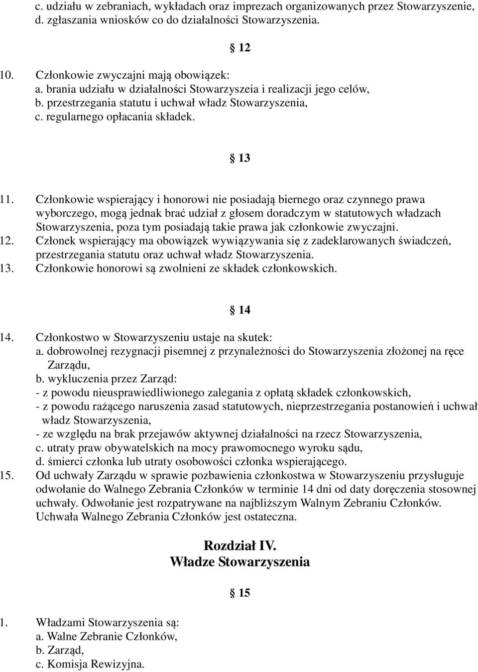 Członkowie wspierający i honorowi nie posiadają biernego oraz czynnego prawa wyborczego, mogą jednak brać udział z głosem doradczym w statutowych władzach Stowarzyszenia, poza tym posiadają takie
