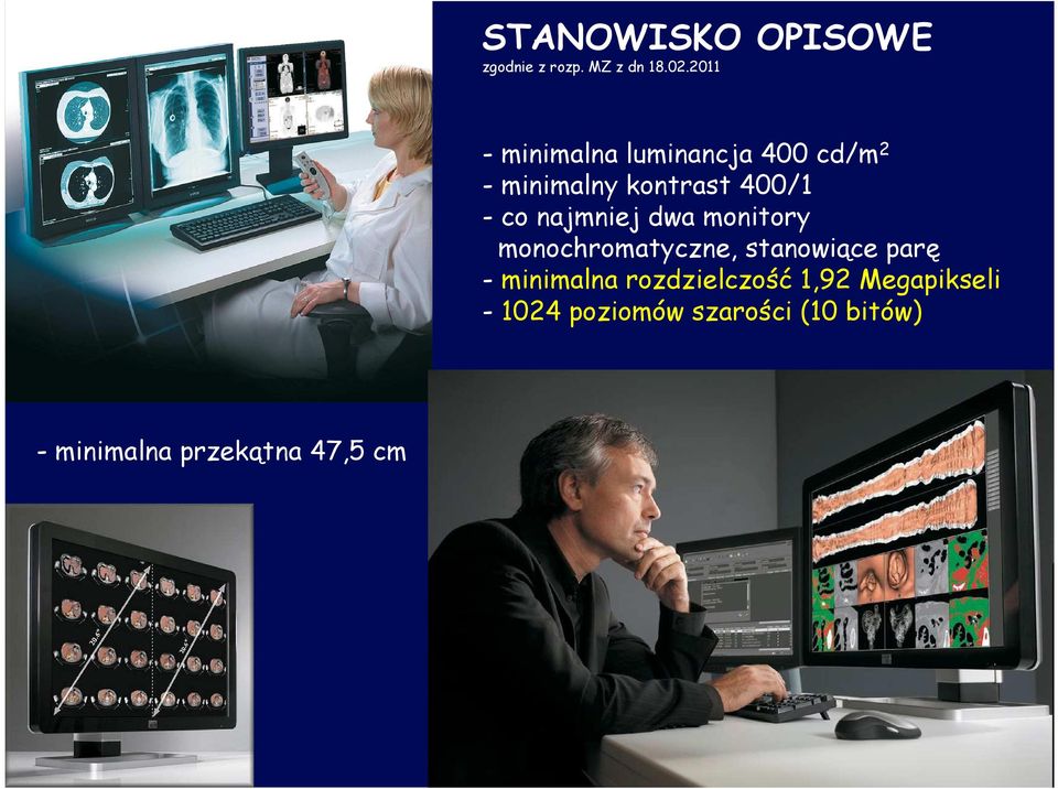 najmniej dwa monitory monochromatyczne, stanowiące parę - minimalna