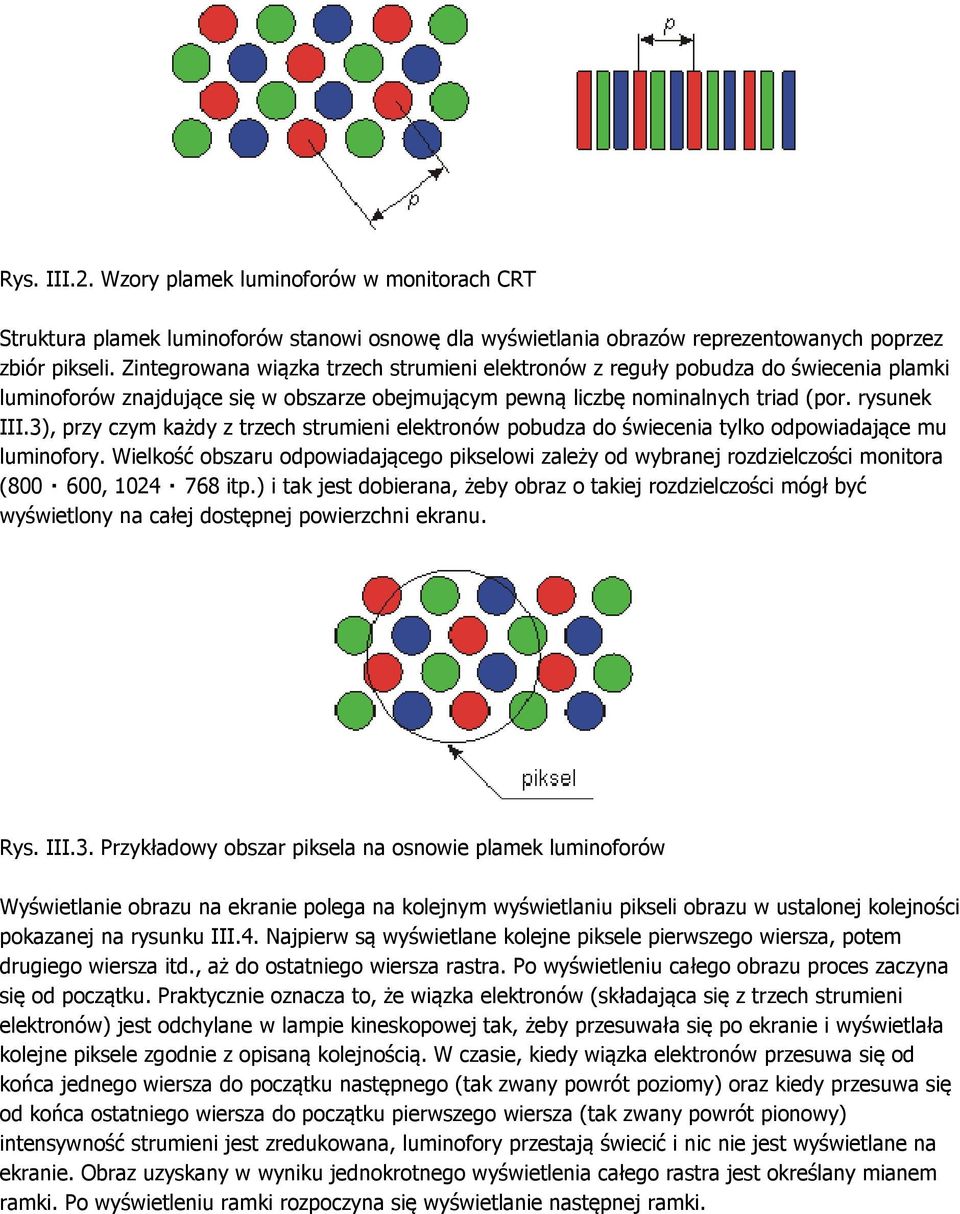 3), przy czym każdy z trzech strumieni elektronów pobudza do świecenia tylko odpowiadające mu luminofory.