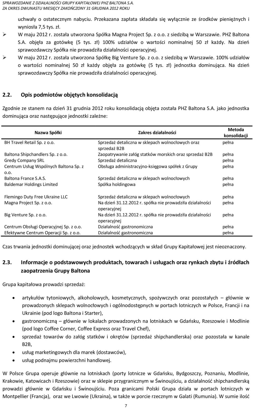 została utworzona Spółkę Big Venture Sp. z o.o. z siedzibą w Warszawie. 100% udziałów o wartości nominalnej 50 zł każdy objęła za gotówkę (5 tys. zł) jednostka dominująca.