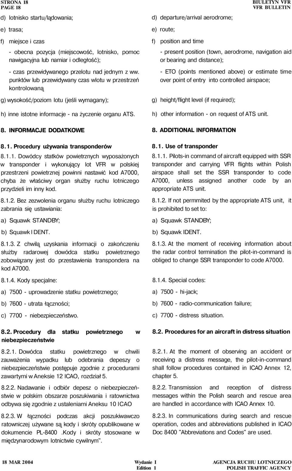 Procedury używania transponderów 8.1.