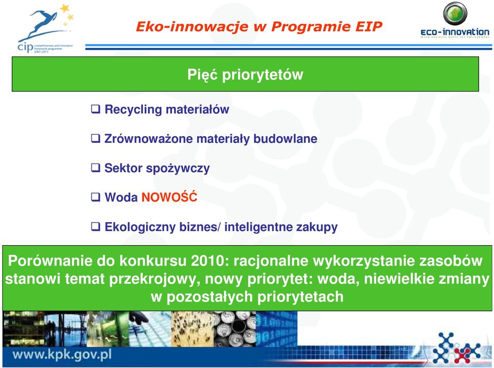 Porównanie do konkursu 2010: racjonalne wykorzystanie zasobów stanowi