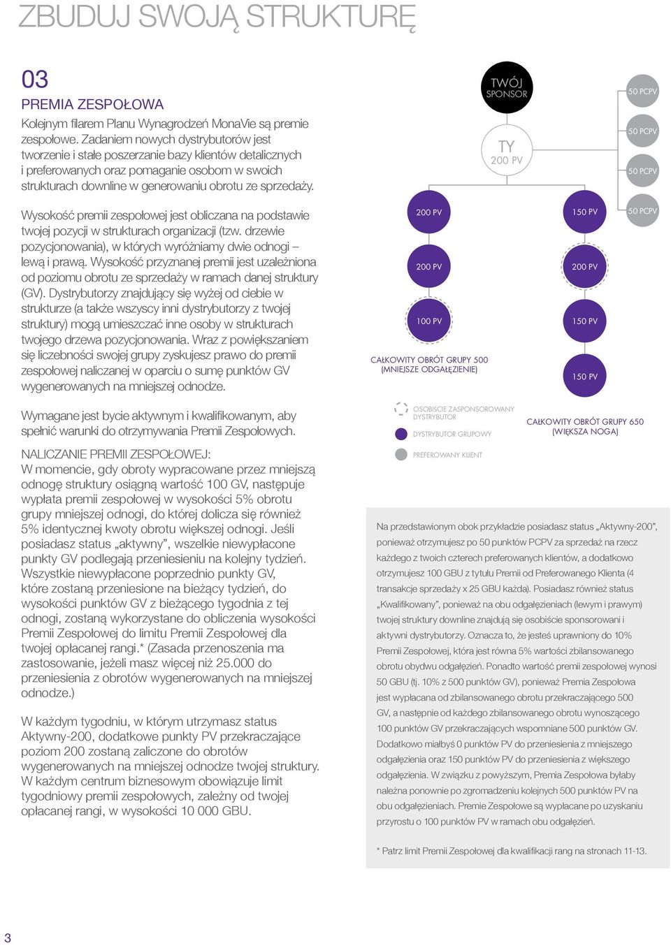 TWÓJ SPONSOR TY 200 PV 50 PCPV 50 PCPV 50 PCPV Wysokość premii zespołowej jest obliczana na podstawie twojej pozycji w strukturach organizacji (tzw.