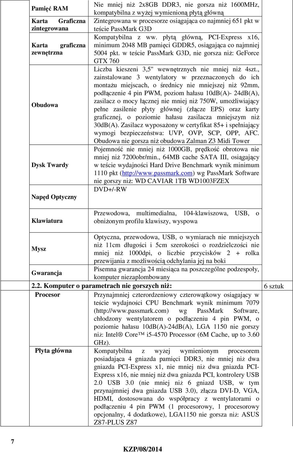 płytą główną, PCI-Express x16, minimum 2048 MB pamięci GDDR5, osiągająca co najmniej 5004 pkt.