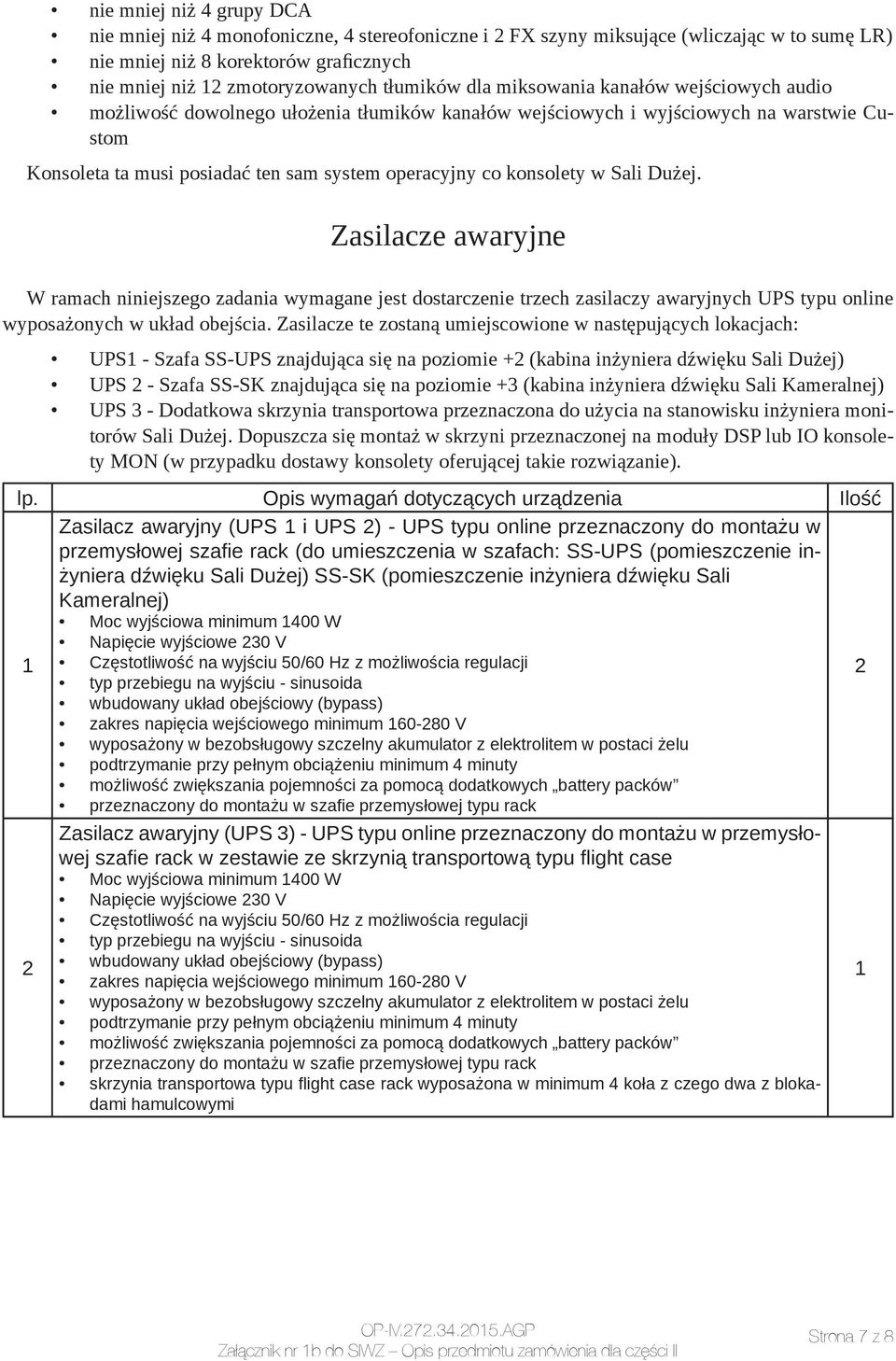 konsolety w Sali Dużej. Zasilacze awaryjne W ramach niniejszego zadania wymagane jest dostarczenie trzech zasilaczy awaryjnych UPS typu online wyposażonych w układ obejścia.