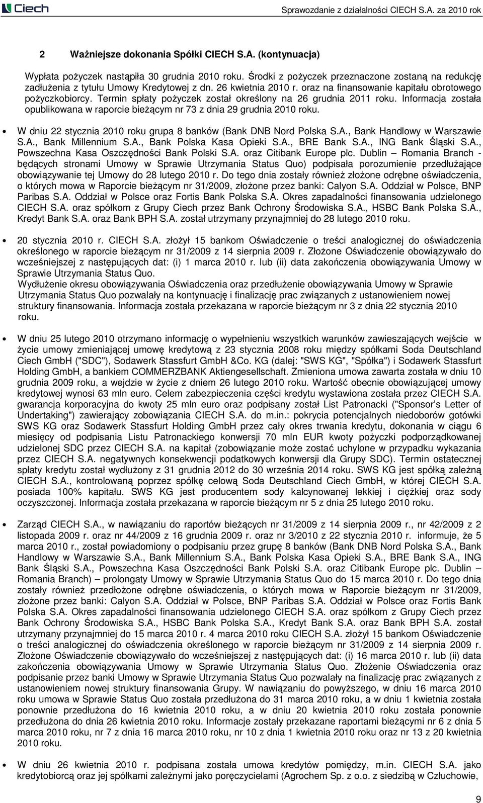 Termin spłaty poŝyczek został określony na 26 grudnia 2011 roku. Informacja została opublikowana w raporcie bieŝącym nr 73 z dnia 29 grudnia 2010 roku.