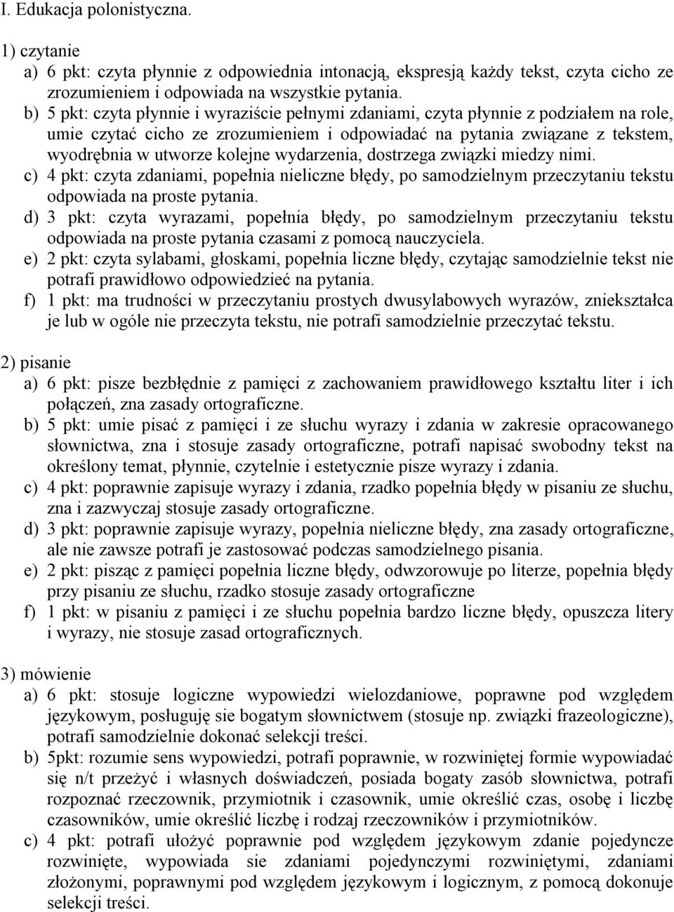 wydarzenia, dostrzega związki miedzy nimi. c) 4 pkt: czyta zdaniami, popełnia nieliczne błędy, po samodzielnym przeczytaniu tekstu odpowiada na proste pytania.