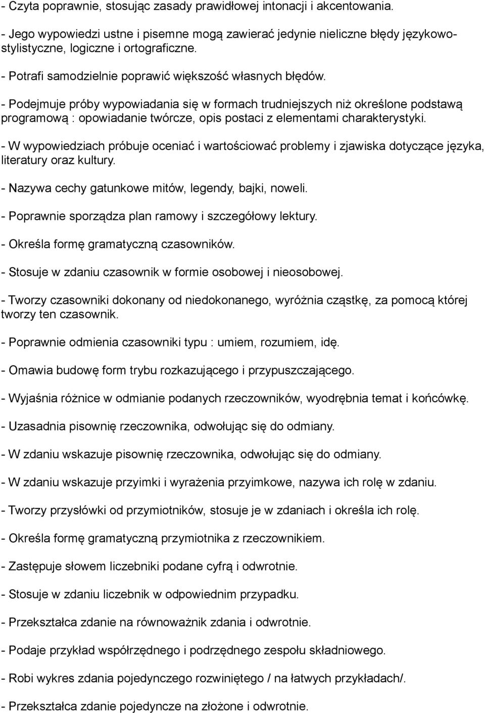 - Podejmuje próby wypowiadania się w formach trudniejszych niż określone podstawą programową : opowiadanie twórcze, opis postaci z elementami charakterystyki.