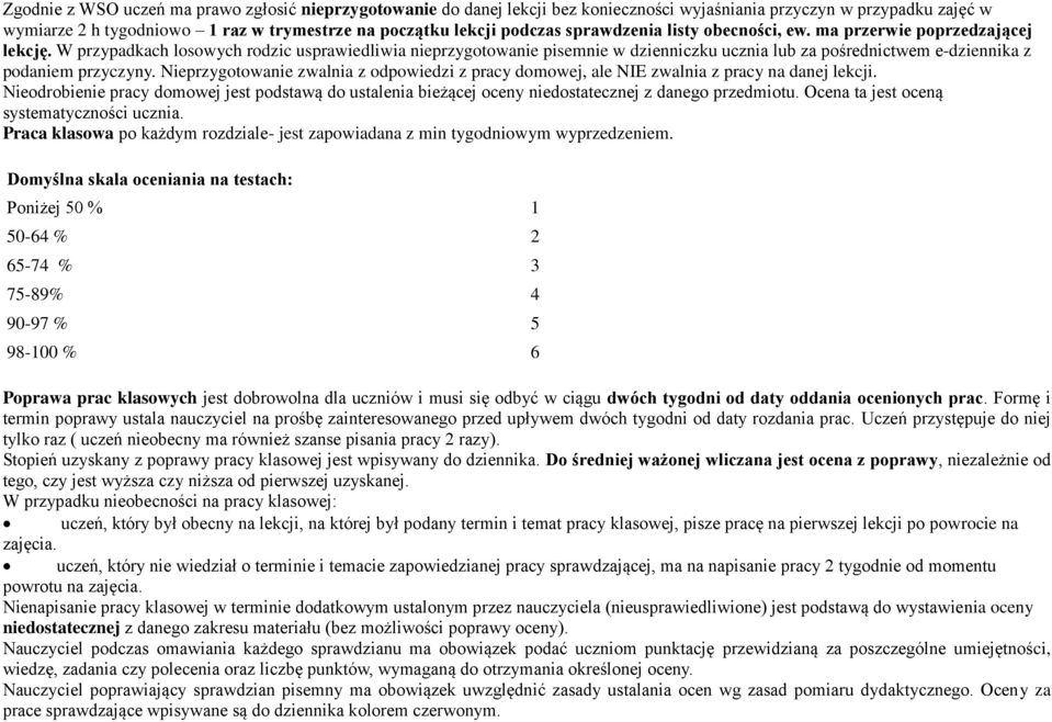 W przypadkach losowych rodzic usprawiedliwia nieprzygotowanie pisemnie w dzienniczku ucznia lub za pośrednictwem e-dziennika z podaniem przyczyny.