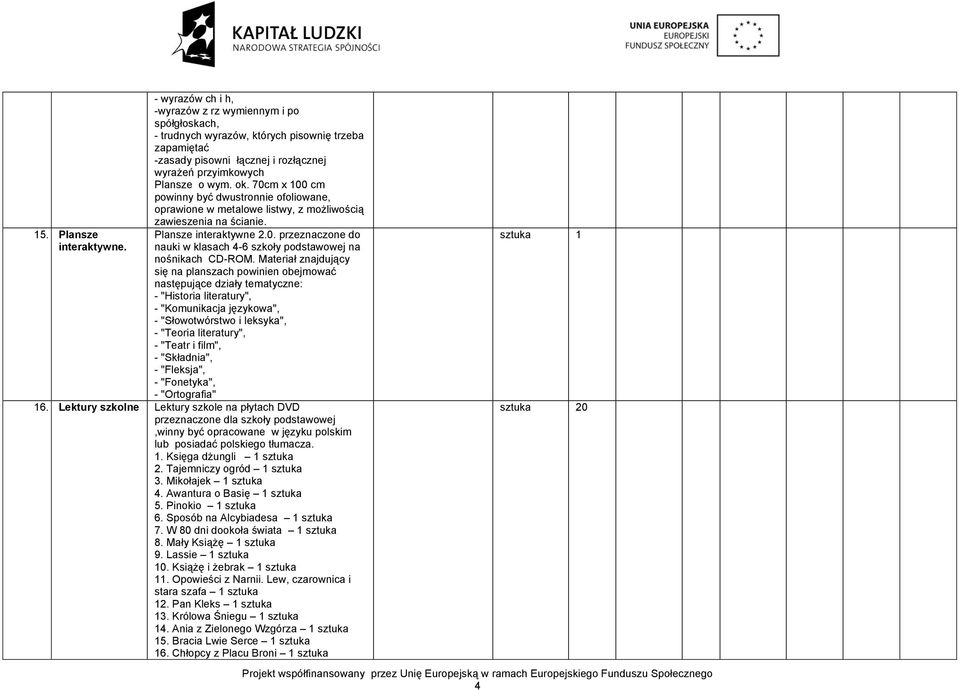 70cm x 100 cm powinny być dwustronnie ofoliowane, oprawione w metalowe listwy, z możliwością zawieszenia na ścianie. Plansze interaktywne 2.0. przeznaczone do nauki w klasach 4-6 szkoły podstawowej na nośnikach CD-ROM.