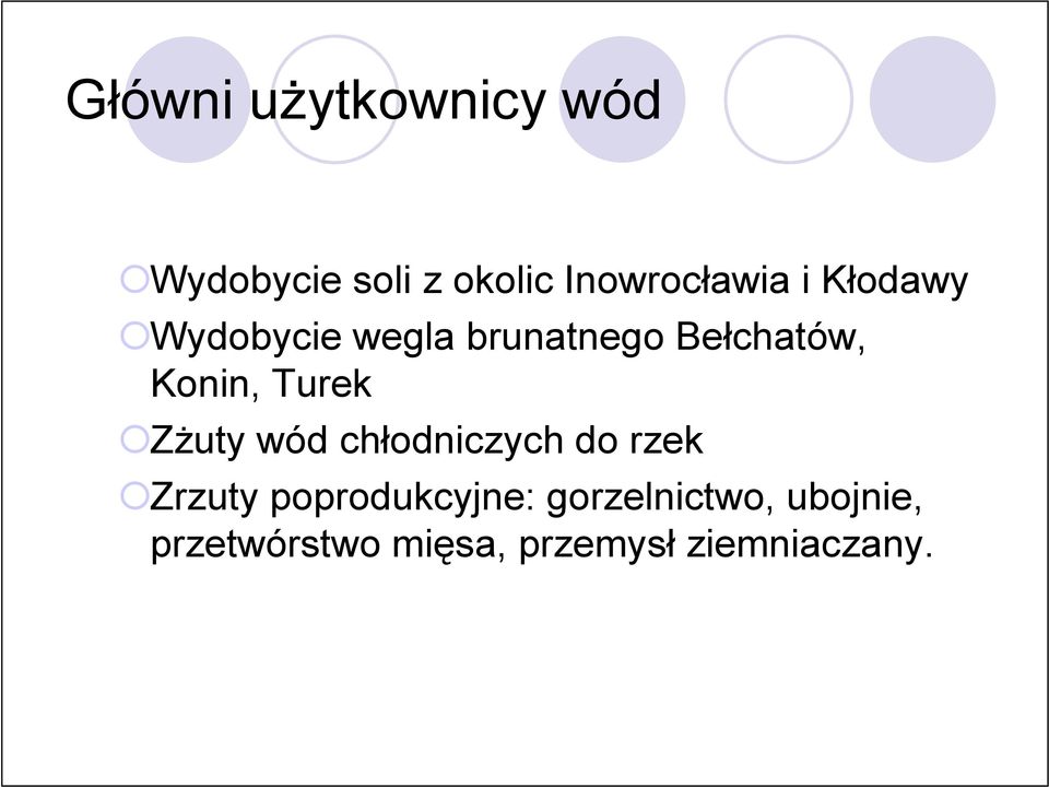 Turek Zżuty wód chłodniczych do rzek Zrzuty poprodukcyjne: