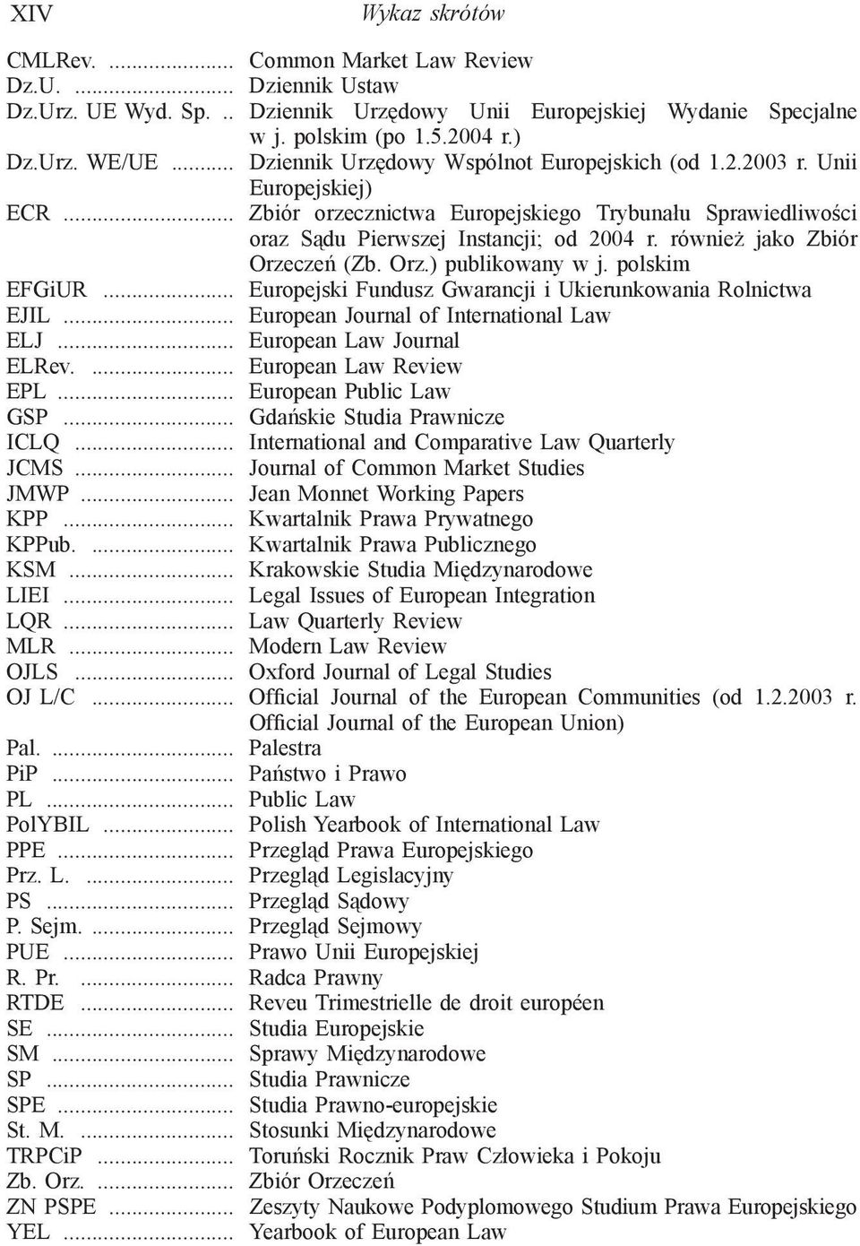 również jako Zbiór Orzeczeń (Zb. Orz.) publikowany w j. polskim EFGiUR... Europejski Fundusz Gwarancji i Ukierunkowania Rolnictwa EJIL... European Journal of International Law ELJ.