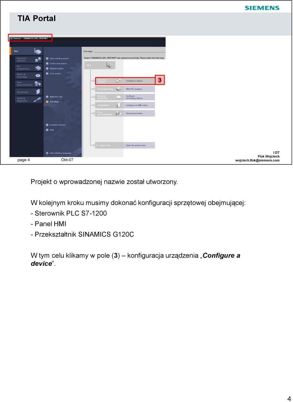 obejmującej: - Sterownik PLC S7-1200 - Panel HMI -