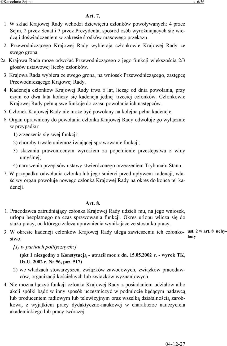 przekazu. 2. Przewodniczącego Krajowej Rady wybierają członkowie Krajowej Rady ze swego grona. 2a.