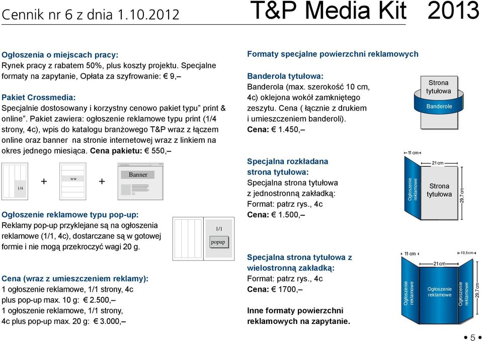 Pakiet zawiera: ogłoszenie typu print (1/4 strony, 4c), wpis do katalogu branżowego T&P wraz z łączem online oraz banner na stronie internetowej wraz z linkiem na okres jednego miesiąca.