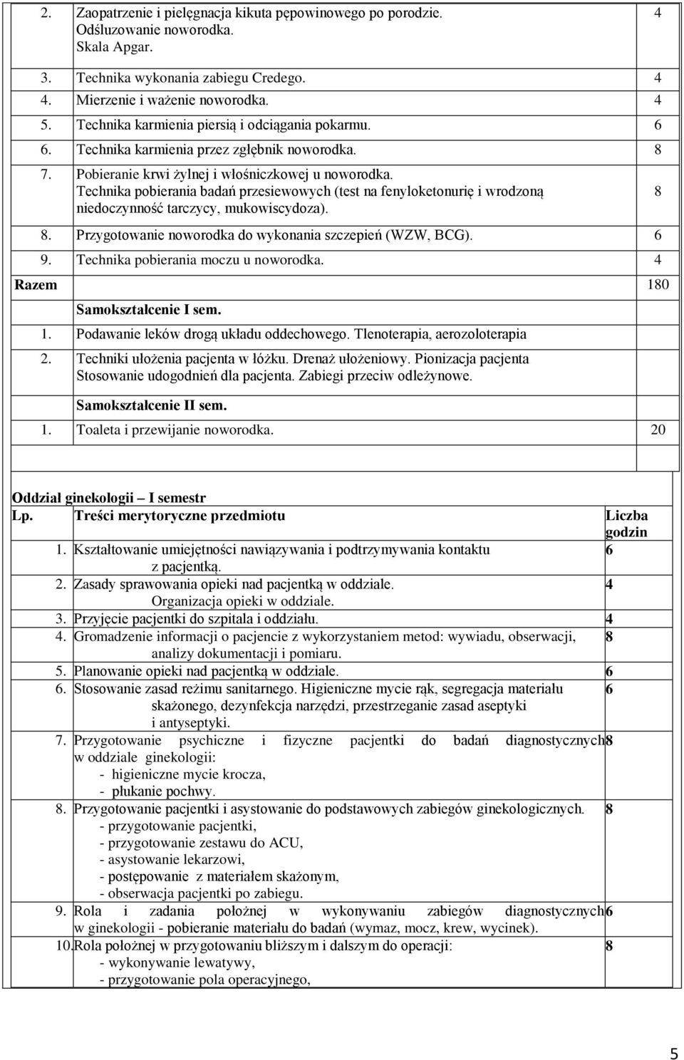 Technika pobierania badań przesiewowych (test na fenyloketonurię i wrodzoną niedoczynność tarczycy, mukowiscydoza). 8. Przygotowanie noworodka do wykonania szczepień (WZW, BCG). 6 9.